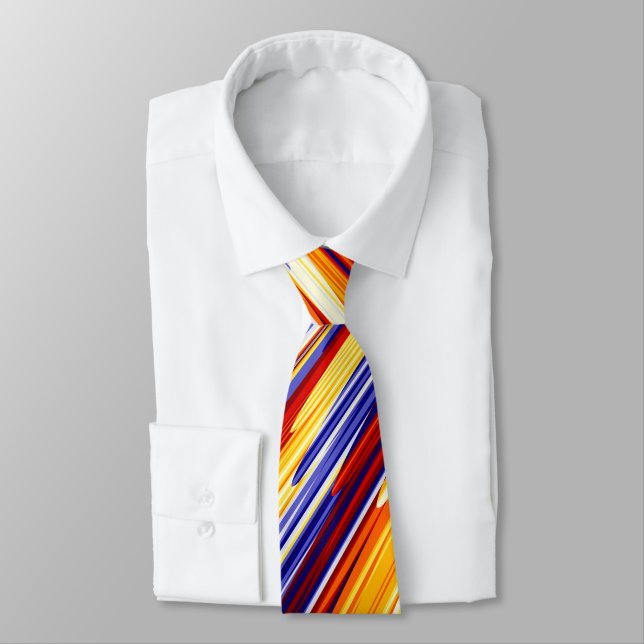 Blue Orange Yellow Abstract Geometric Feathers Tie (Tied)