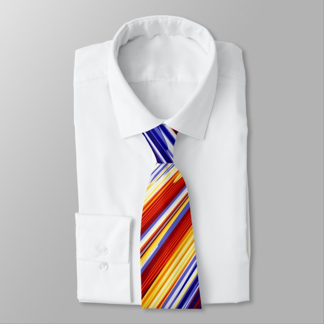 Blue Orange Yellow Abstract Geometric Feathers Tie (Tied)