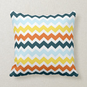 Blue Orange Yellow Chevron Decorative Pillow