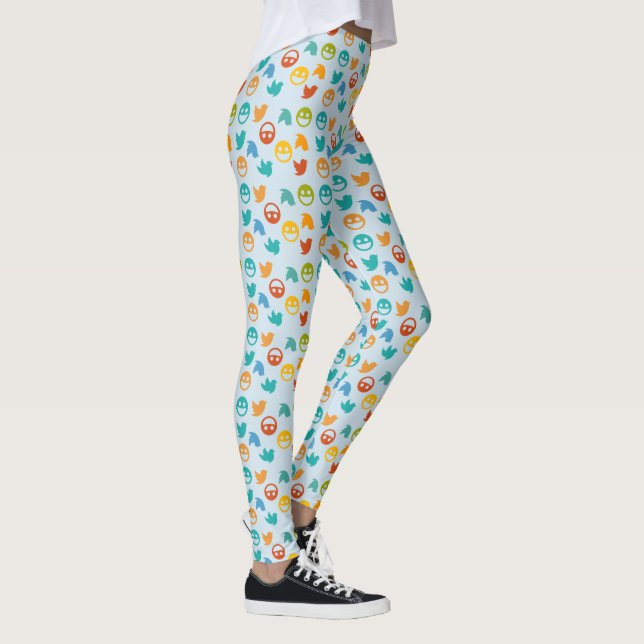 Blue Orange Yellow Green Twitter Bird Leggings (Right)