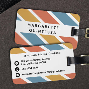 Blue Orange Yellow Modern Retro Color Stripes Luggage Tag