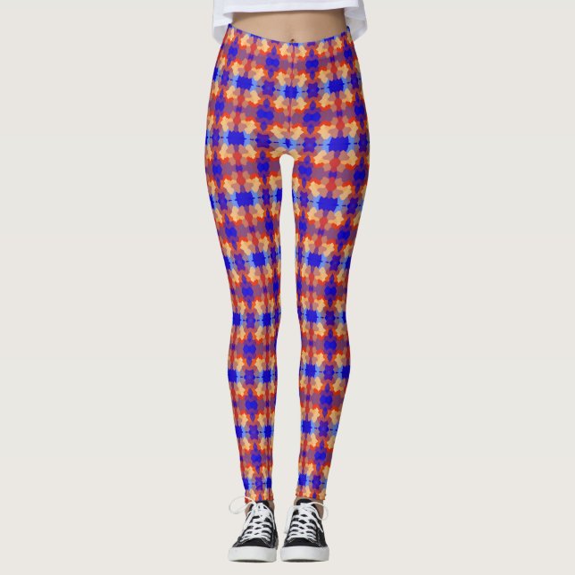 Blue Orange Yellow Red Pattern Leggings (Front)