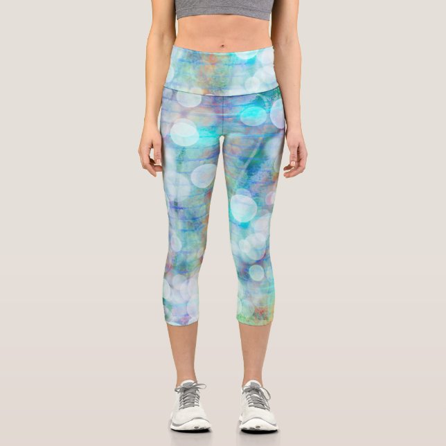 Blue, Orange, Yellow, White Abstract Art  Capri Leggings (Front)