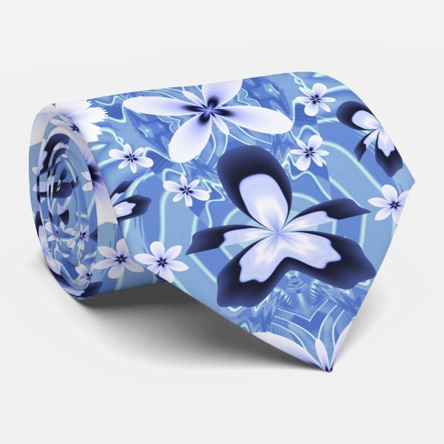 Blue Orchid Artistic Fractal Flower Art Pattern Tie (Rolled)