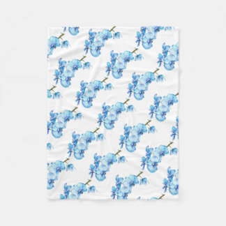 Blue Orchid Botanical Art Fleece Blanket