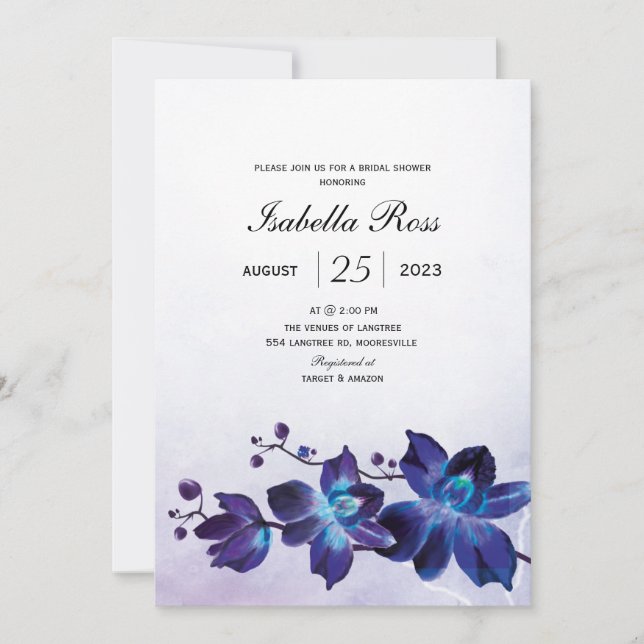 Blue Orchid Bridal Shower Invitation (Front)