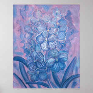 Blue Orchid Chequered Vanda Garden Flowers Botanic Poster