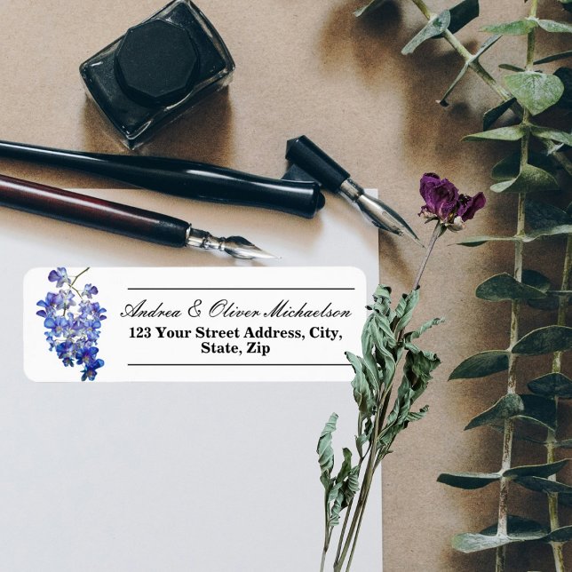 Blue Orchid Elegant Calligraphy Return Address Label (Creator Uploaded)
