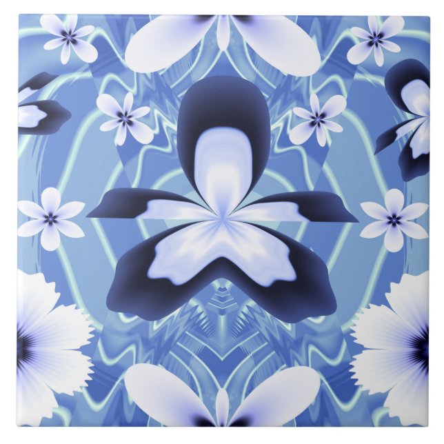 Blue Orchid Elegant Flower Ceramic Tile (Front)
