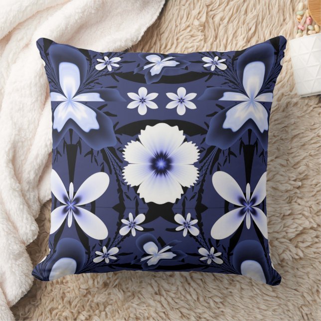 Blue Orchid Elegant Flowers Fractal Art  Cushion (Blanket)