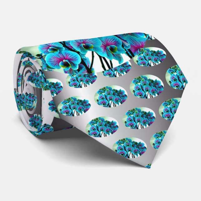 Blue Orchid Flower Bouquet Tie (Rolled)