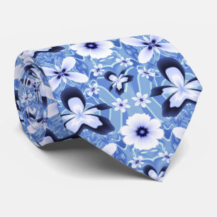 Blue Orchid Flower Fractal Art Pattern Tie