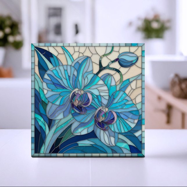 Blue Orchid Flower Mosaic Art Ceramic Tile (Creator Uploaded)