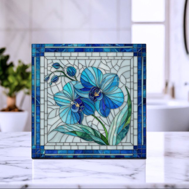 Blue Orchid Flower Mosaic Art Ceramic Tile (Creator Uploaded)