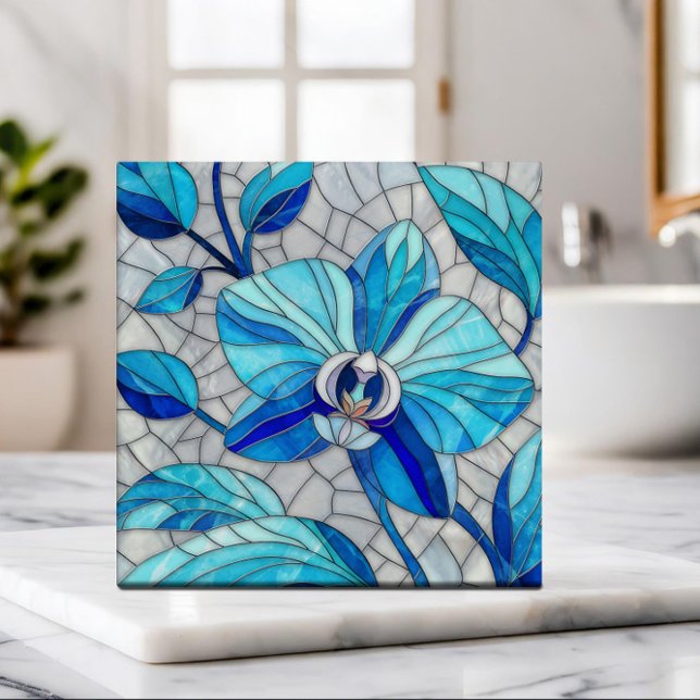Blue Orchid Flower Mosaic Art Ceramic Tile (Creator Uploaded)