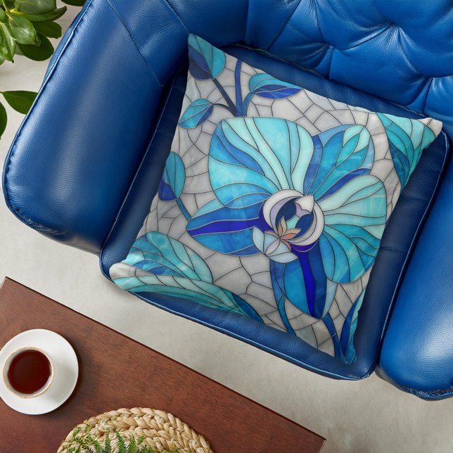 Blue Orchid Flower Mosaic Cushion (Creator Uploaded)
