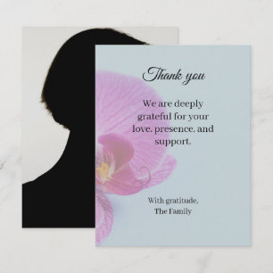 Blue orchid funeral thank you card with photo