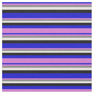 Blue, Orchid, Grey, White & Black Striped Pattern Fabric