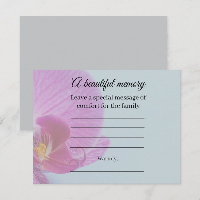 Blue orchid memorial message card (Front/Back)