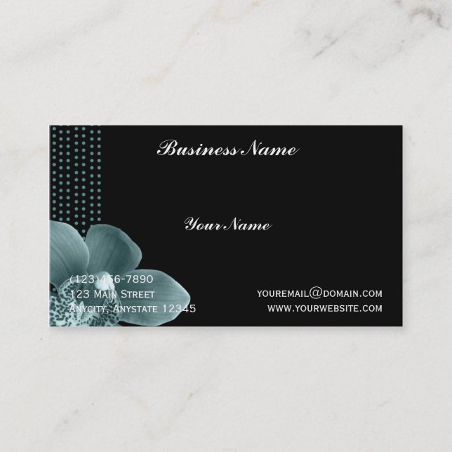 Blue Orchid on Black Business Card (Front)