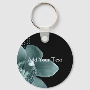 Blue Orchid on Black Key Ring