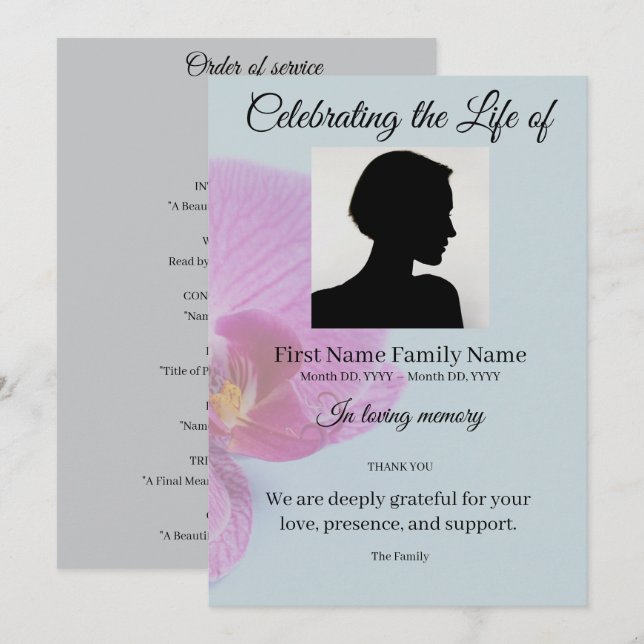 Blue orchid order of service invitation (Front/Back)