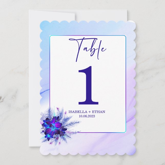 Blue Orchid  Wedding Table Number template (Front)