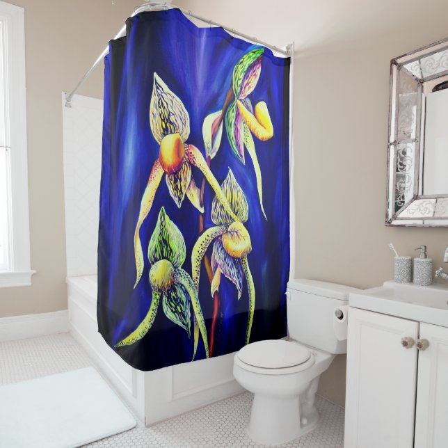 Blue orchids  painting shower curtain (In Situ)