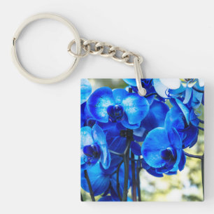 Blue orchids stone key ring