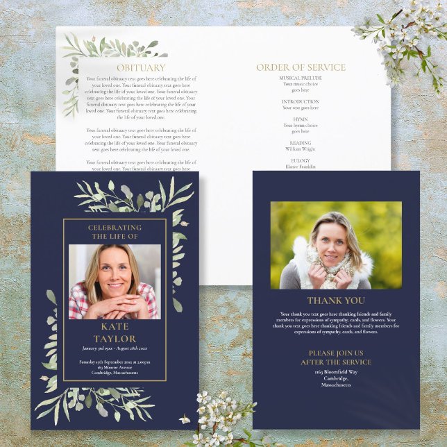 Blue Order Of Service Foliage Funeral Program (Blue Order Of Service Foliage Funeral Program)