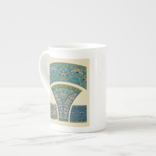 Blue Oriental Designs with Smiling Faces Bone China Mug