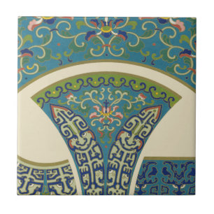 Blue Oriental Designs with Smiling Faces Ceramic Tile