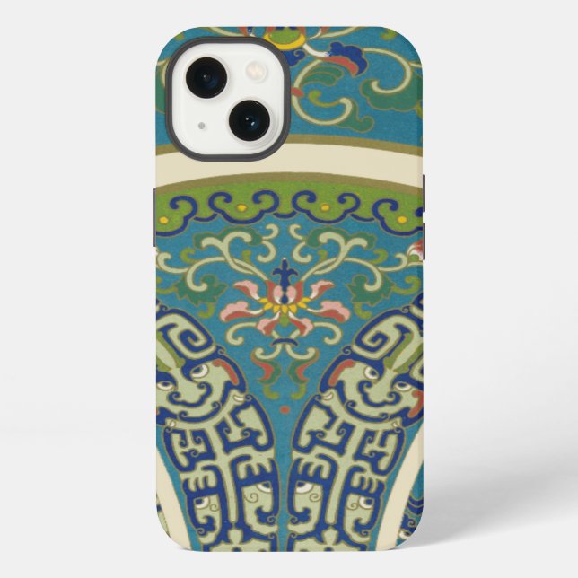 Blue Oriental Designs with Smiling Faces iPhone Case (Back)