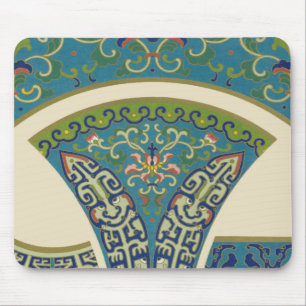 Blue Oriental Designs with Smiling Faces Mouse Pad