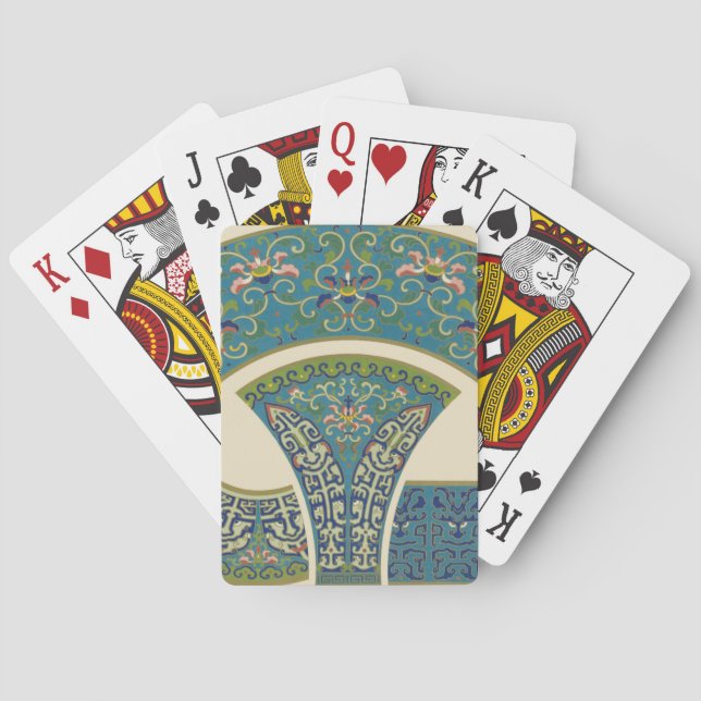 Blue Oriental Designs with Smiling Faces Playing Cards (Back)
