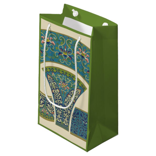 Blue Oriental Designs with Smiling Faces Small Gift Bag (Front Angled)