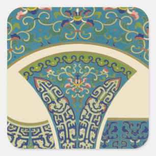 Blue Oriental Designs with Smiling Faces Square Sticker