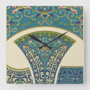 Blue Oriental Designs with Smiling Faces Square Wall Clock