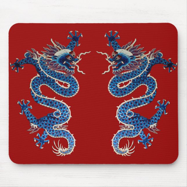 Blue oriental dragons antique Chinese embroidery Mouse Pad (Front)