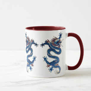 Blue oriental dragons antique Chinese embroidery Mug