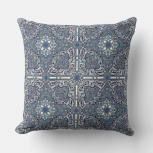 Blue Oriental Floral Pattern Throw Pillow #2