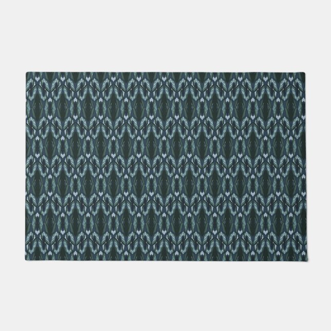 Blue Oriental Geometric ornament Doormat (Front)