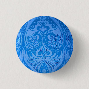 Blue Oriental Peacock Birds 3 Cm Round Badge