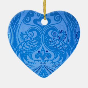 Blue Oriental Peacock Birds Ceramic Ornament