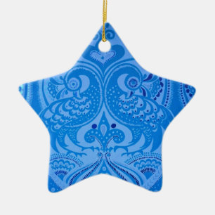 Blue Oriental Peacock Birds Ceramic Ornament