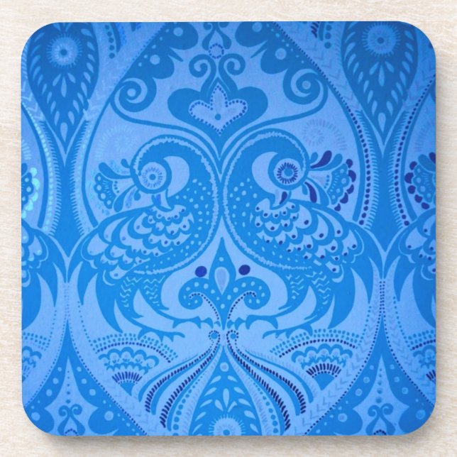 Blue Oriental Peacock Birds Coaster (Front)