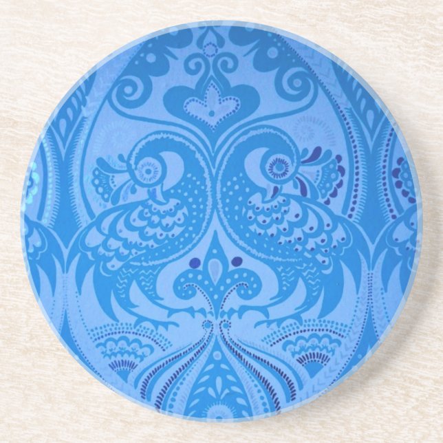 Blue Oriental Peacock Birds Coaster (Front)