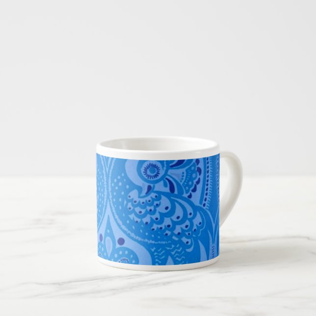 Blue Oriental Peacock Birds Espresso Cup (Front Right)