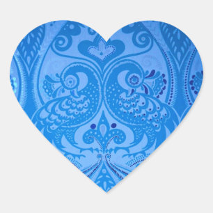 Blue Oriental Peacock Birds Heart Sticker