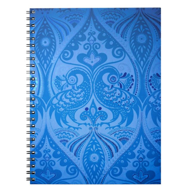 Blue Oriental Peacock Birds Notebook (Front)